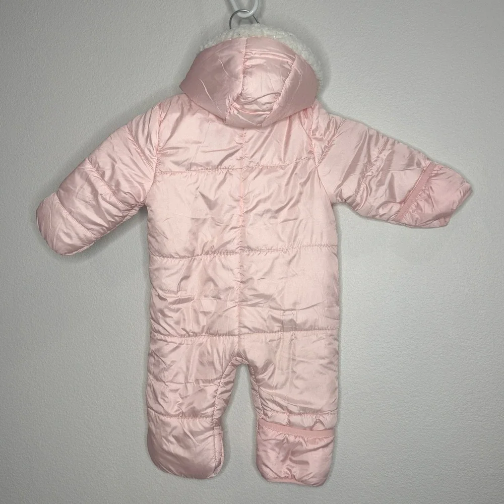 PINK PLATINUM Girls Snow Suit Bunting 9-12‎ Mnth Pink Hood Fleece Lining Winter